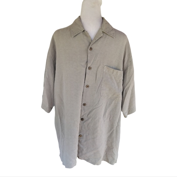 Baracuta Stone Gray Textured 100% Silk Button Front Shirt Size Large - Picture 1 of 6